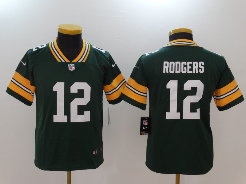 Youth Green Bay Packers #12 Rodgers Green Nike Vapor Untouchable Limited NFL Jerseys